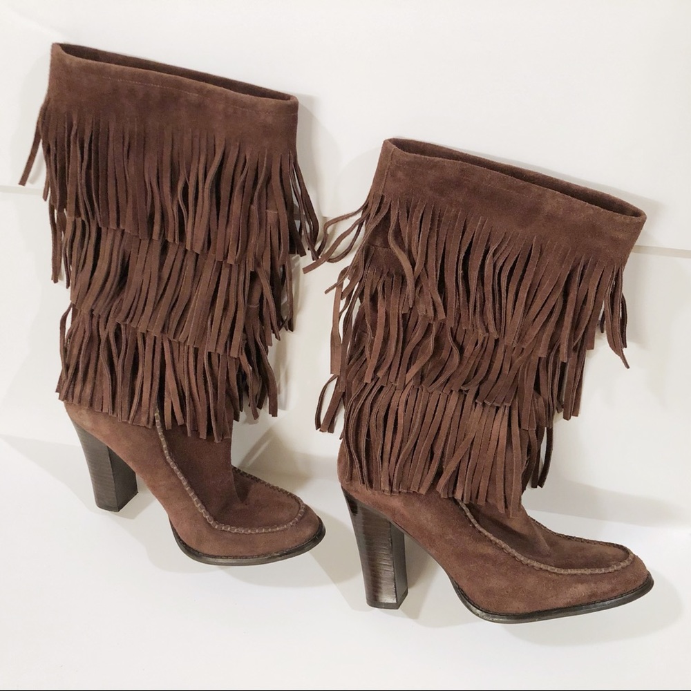 Lauren Ralph Lauren Fringe Leather Suede Boots